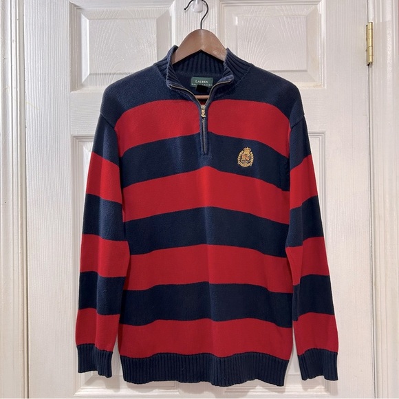 Lauren Ralph Lauren Other - Lauren Ralph Lauren Men's Vintage Sweater Red Navy Striped Gold Crest Sz Medium